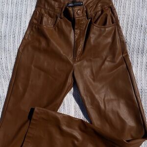 Zara Tan Faux Leather Trousers